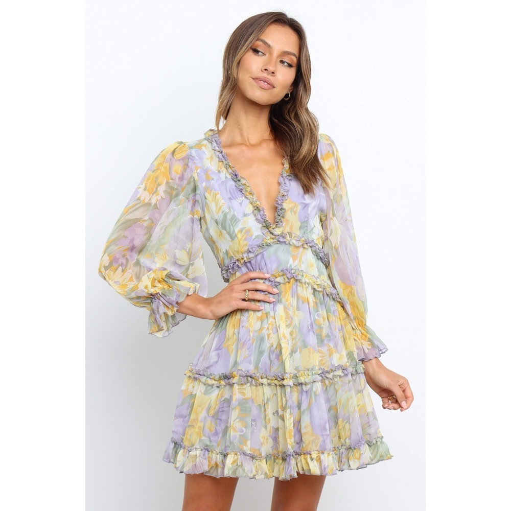 Saints + Secrets Floral Ruffle Mini Dress Open Back Cottgecore Romantic Sz M